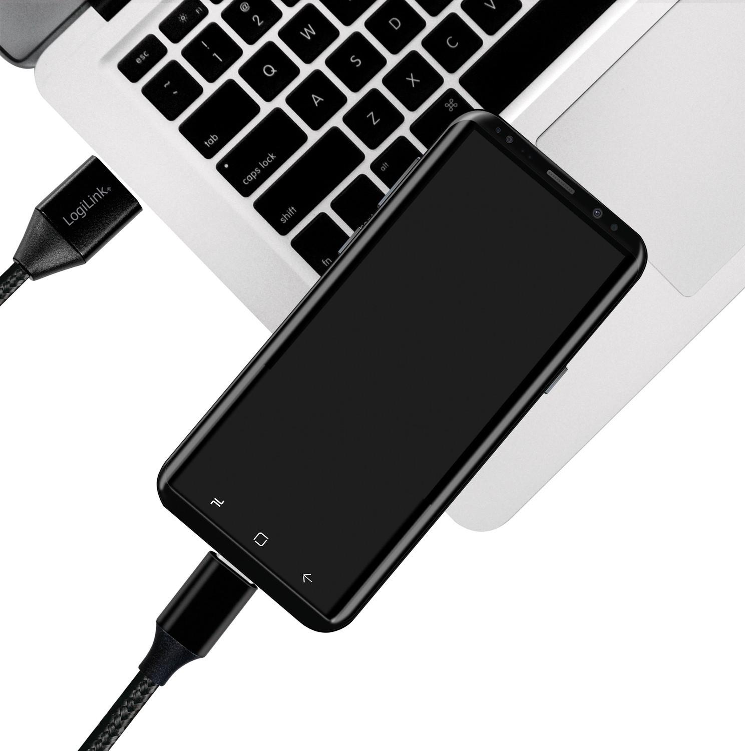 LogiLink  USB-USB-C Lade-/Synchronisierungskabel USB 2.0 15 W 0,3 m Textil 