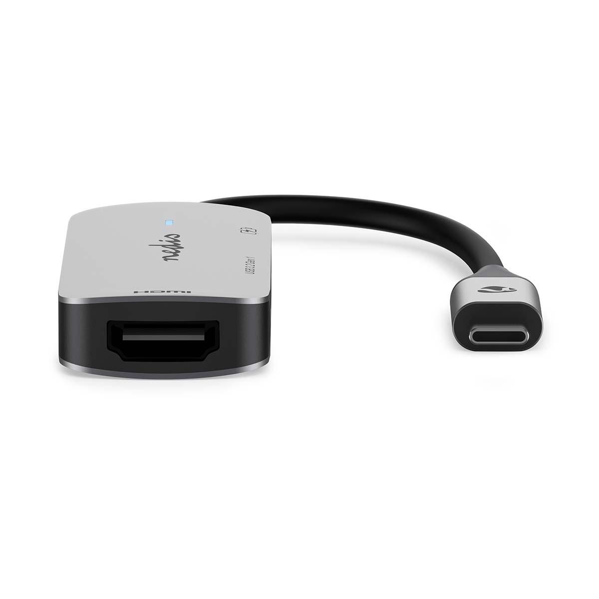 Nedis  Adattatore USB multiporta | USB 3.2 Gen 1 | USB-C™ Maschio | Uscita HDMI™ / USB-A Femmina / USB-C™ Femmina | 5 Gbps | 0,10 m | Rotondo | Nichelato | PVC | Grigio | Scatola 