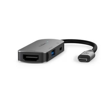 USB-Multi-Port-Adapter | USB 3.2 Gen 1 | USB-C™ Stecker | HDMI™ Ausgang / USB-A Buchse / USB-C™ Buchse | 5 Gbps | 0,10 m | Rund | Vernickelt | PVC | Grau | Box