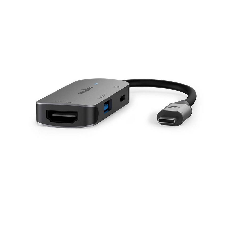 Nedis  USB-Multi-Port-Adapter | USB 3.2 Gen 1 | USB-C™ Stecker | HDMI™ Ausgang / USB-A Buchse / USB-C™ Buchse | 5 Gbps | 0,10 m | Rund | Vernickelt | PVC | Grau | Box 