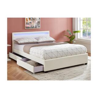 Vente-unique Letto con vani portaoggetti con LED 140 x 190 cm Similpelle Bianco - ALOIS II  