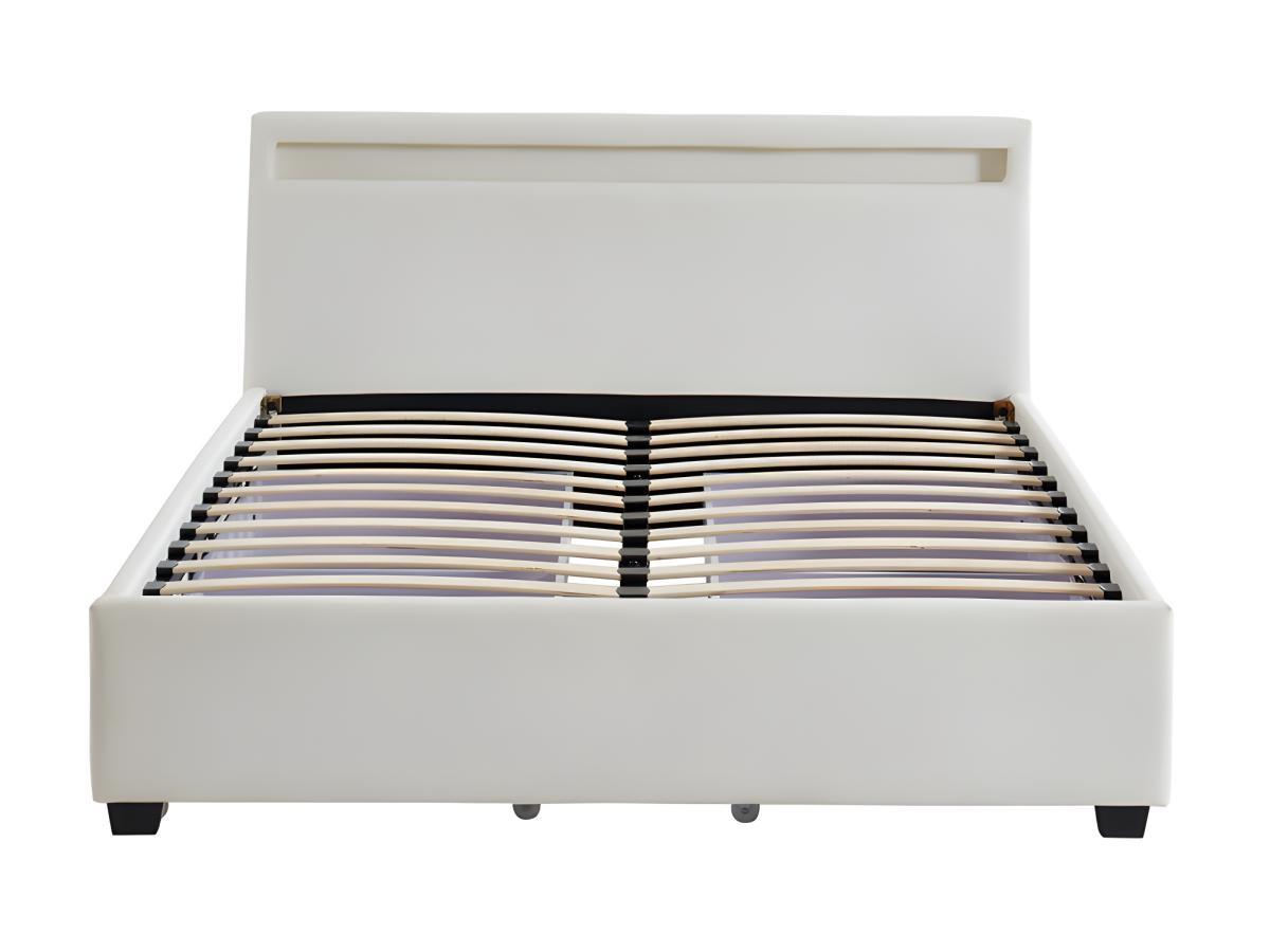 Vente-unique Letto con vani portaoggetti con LED 140 x 190 cm Similpelle Bianco - ALOIS II  