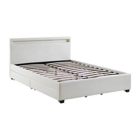 Vente-unique Letto con vani portaoggetti con LED 140 x 190 cm Similpelle Bianco - ALOIS II  