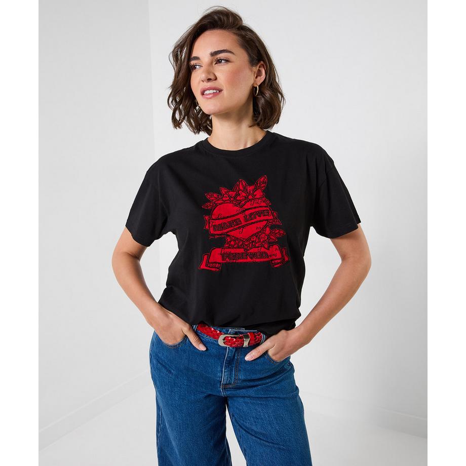 Kurzarm-T-Shirt mit Love-Forever-Stickerei