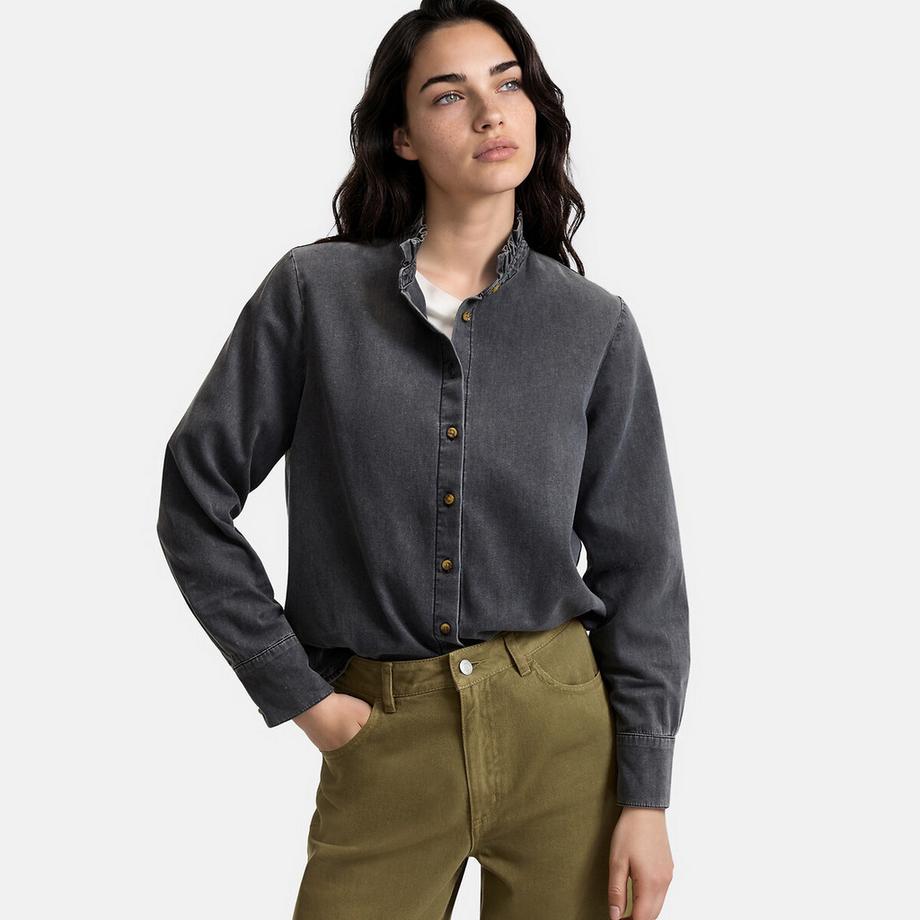 Langärmelige Bluse mit gerüschtem Stehkragen