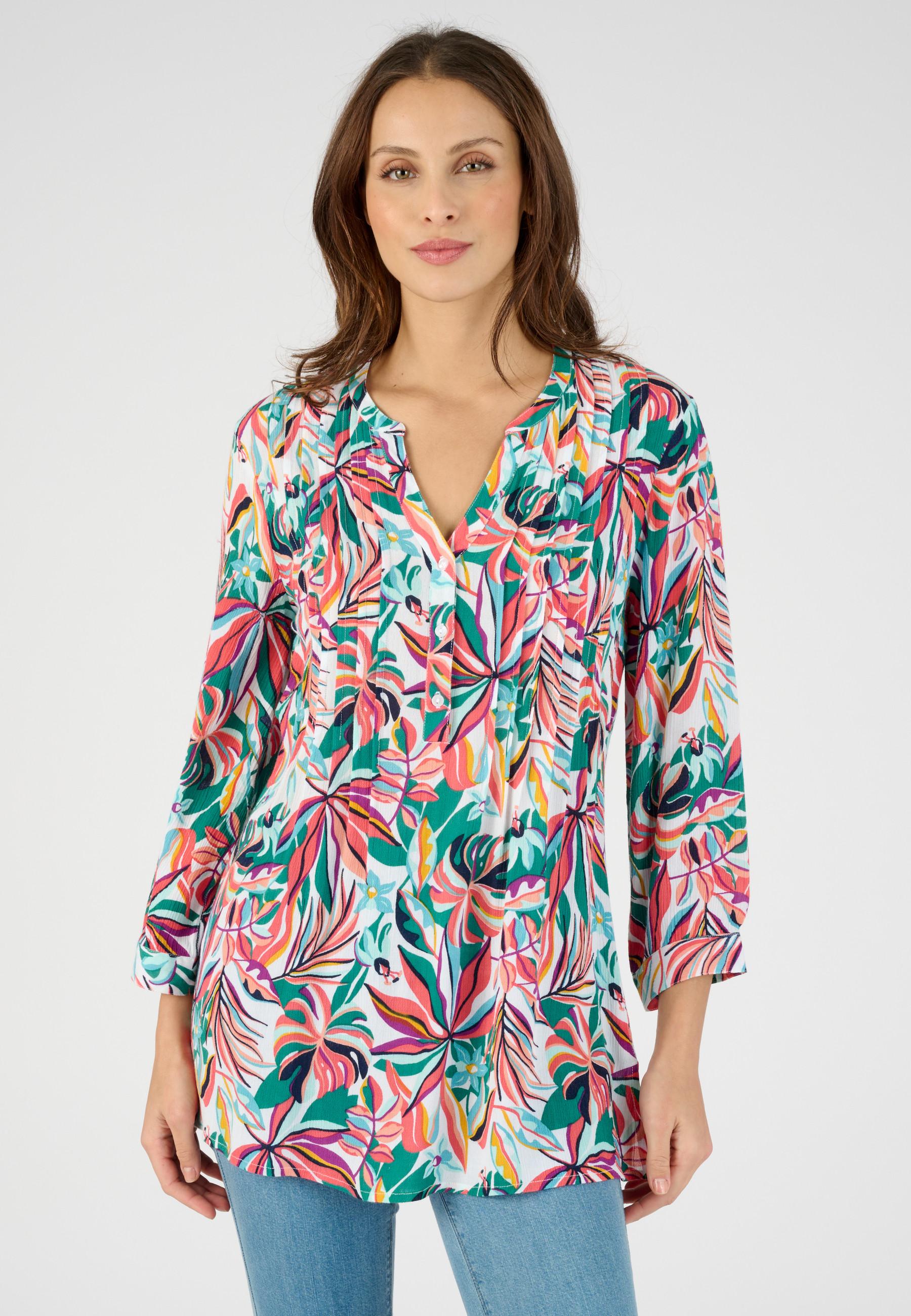 Image of Tunika Mit Pflanzenprint. Damen Weiss 50