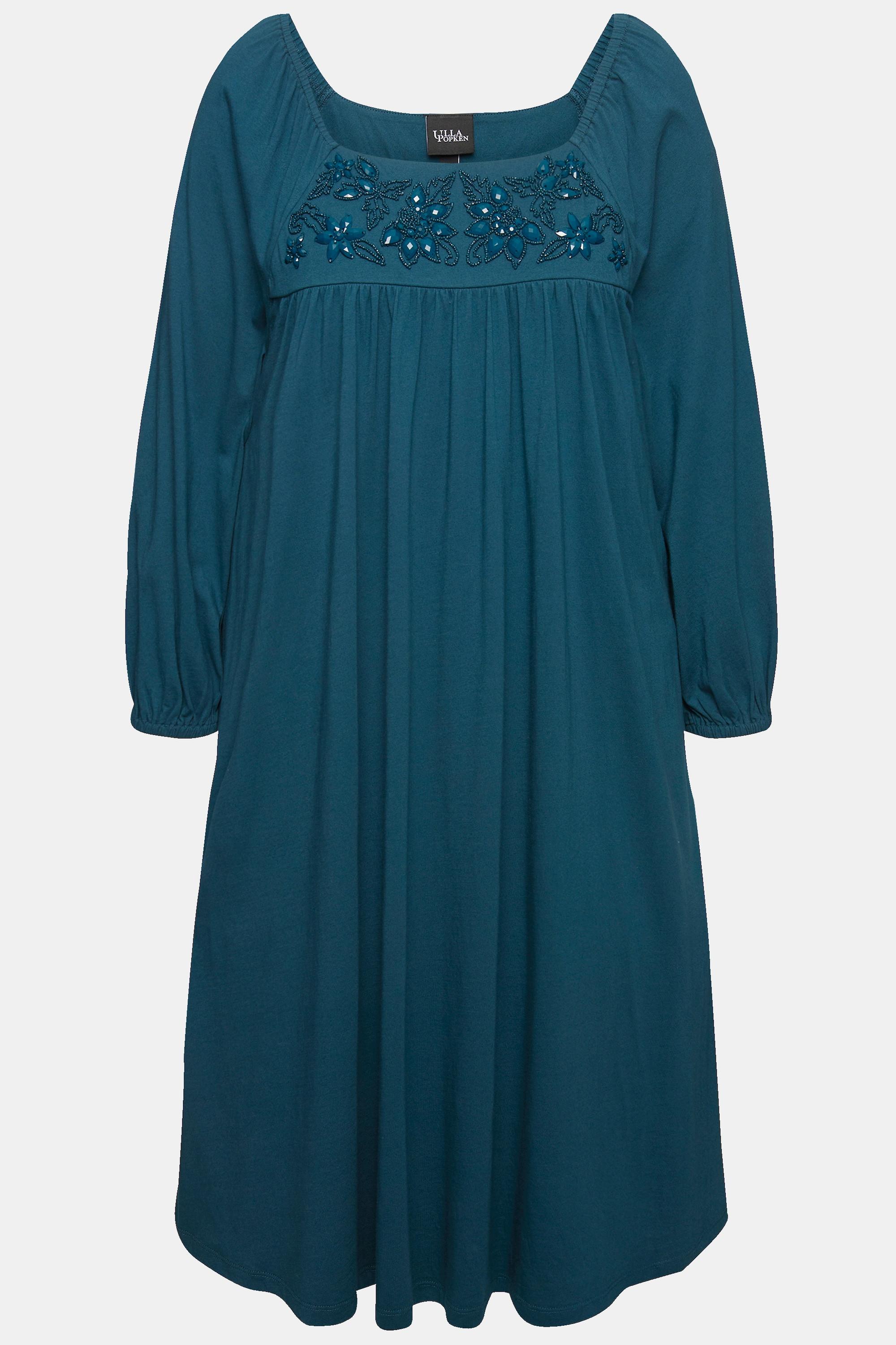 Ulla Popken  Tunika-Kleid, Ziersteine, Carree-Ausschnitt, Langarm 