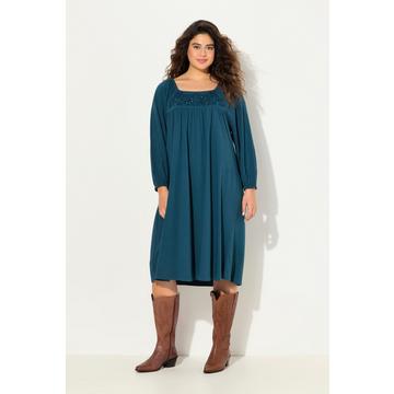 Tunika-Kleid, Ziersteine, Carree-Ausschnitt, Langarm