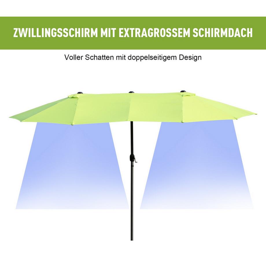 Northio Sonnenschirm Gartenschirm Marktschirm Doppelsonnenschirm Terrassenschirm Mit Handkurbel Grün Oval 460 X 270 X 240 Cm  