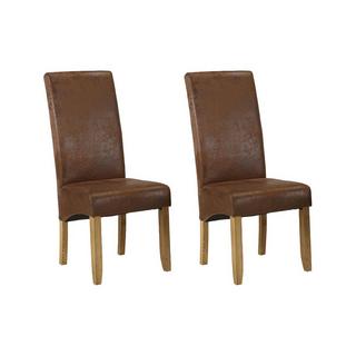 Vente-unique Lot de 2 chaises SANTOS Microfibre aspect cuir vieilli Pieds bois clair  