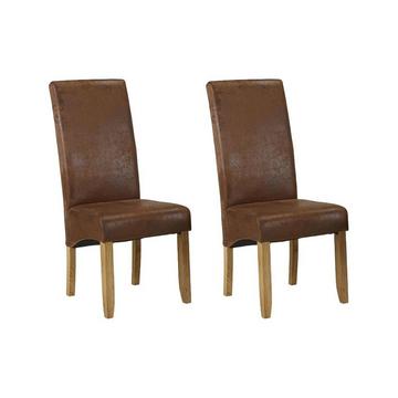 Lot de 2 chaises SANTOS Microfibre aspect cuir vieilli Pieds bois clair