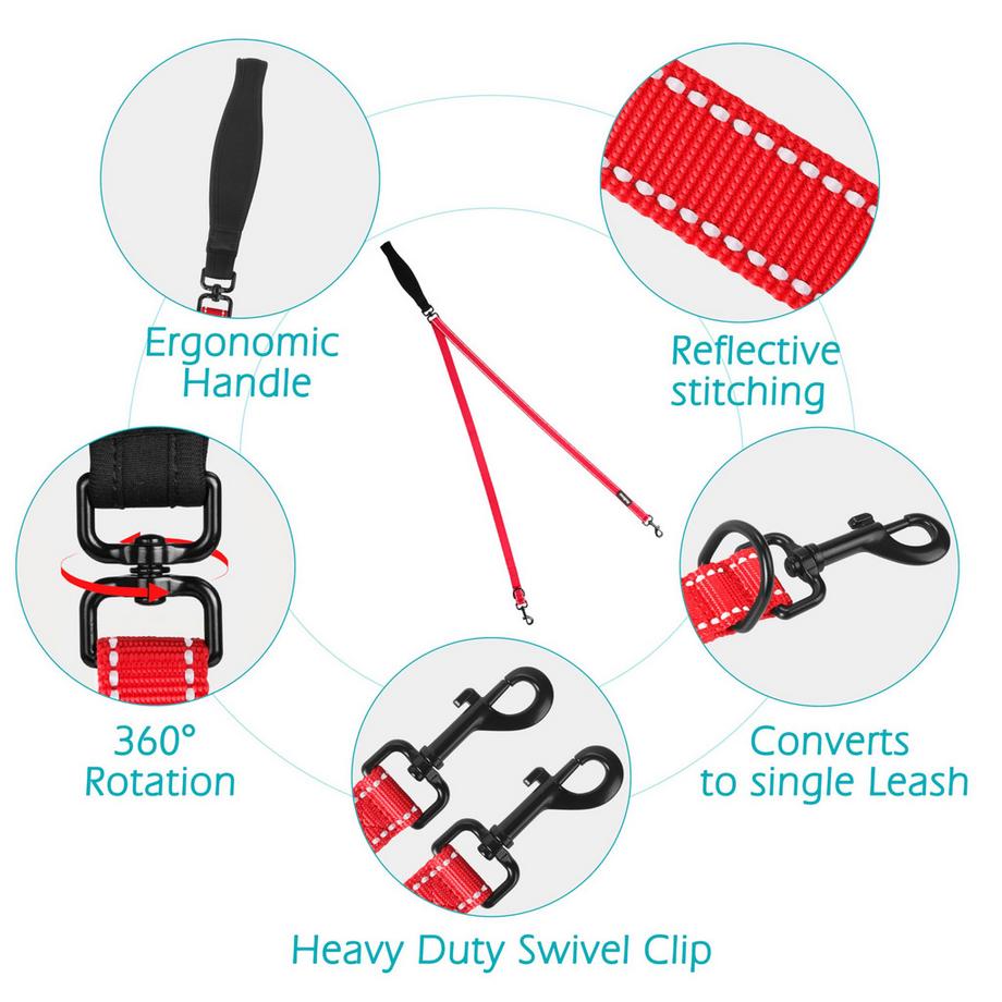 Alopini  Laisse pour chien Anti-Traction sans Traction, Double Laisse sans enchevêtrement pour harnais Anti-Traction, Laisse réfléchissante pour Chien pour l'entraînement et la marche des Grands Chiens de Taille moyenne 