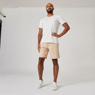 DOMYOS  Short Fitness homme coton droit avec poche - Essentials beige 
