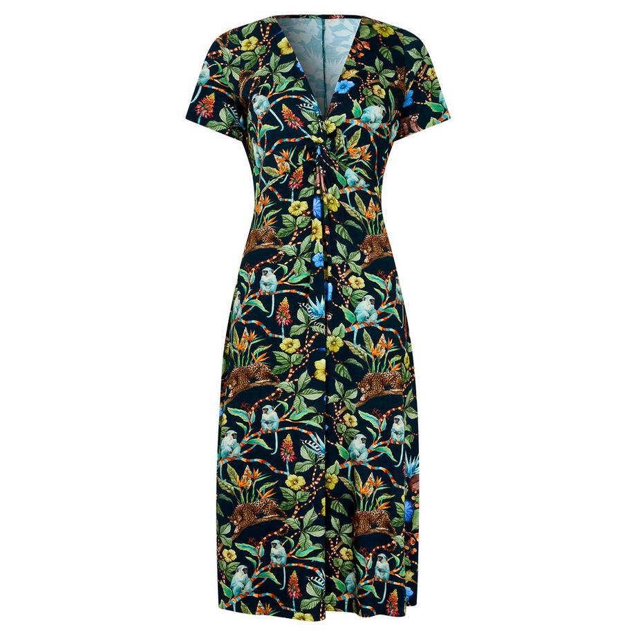 Robe en Jersey Devant Torsadé avec Imprimé Mixte