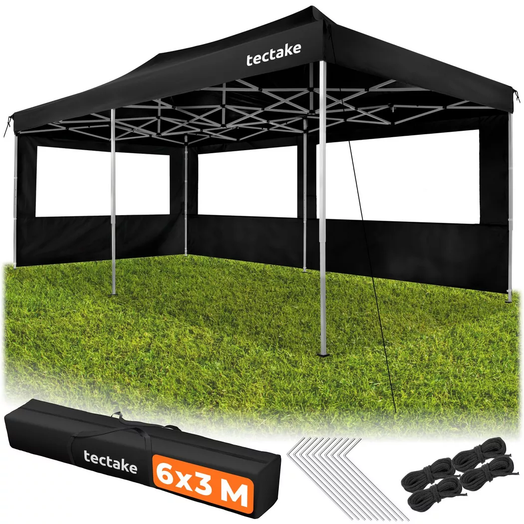 Tectake - Faltpavillon Viola Aluminium 3 Seitenteile, 300cm, Charcoal Black