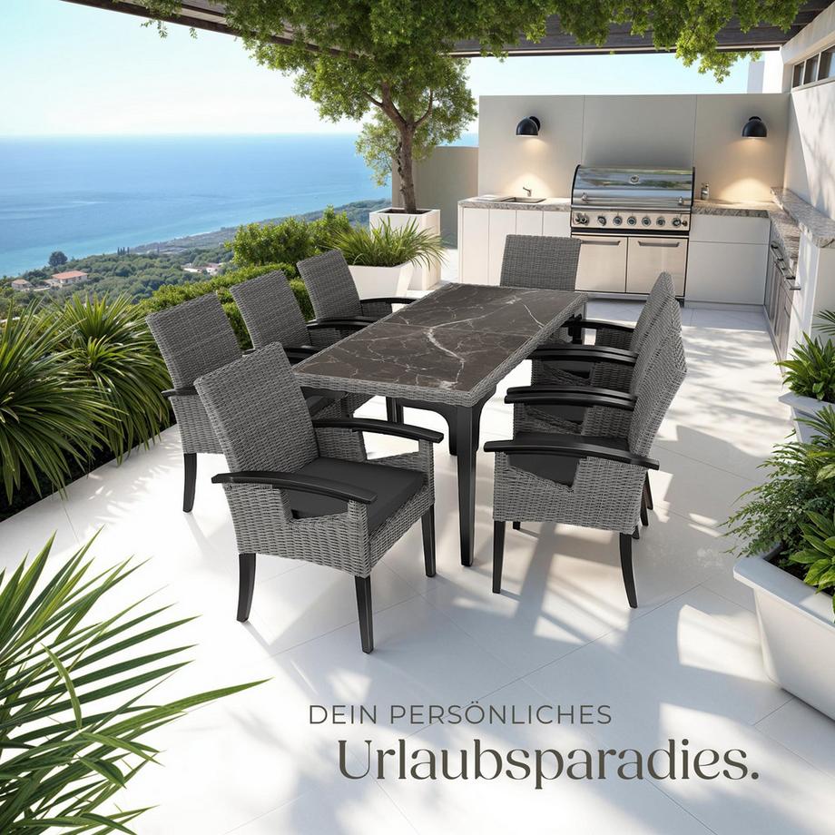 Tectake Rattan Tisch Foggia mit Aluminium- und Holzgestell 2 abnehmbare Feinsteinzeugplatten  