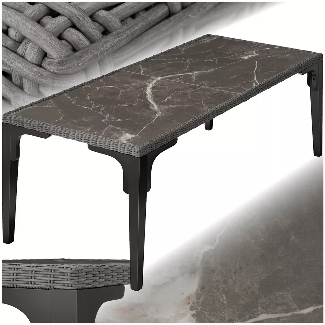 tectake® Rattan Tisch, mit Aluminium- und Holzgestell, wetterfest und UV-beständig, 196 x 87 x 76 cm