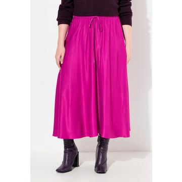 Jupe midi en satin, silhouette en A, ceinture élastique et cordon de serrage