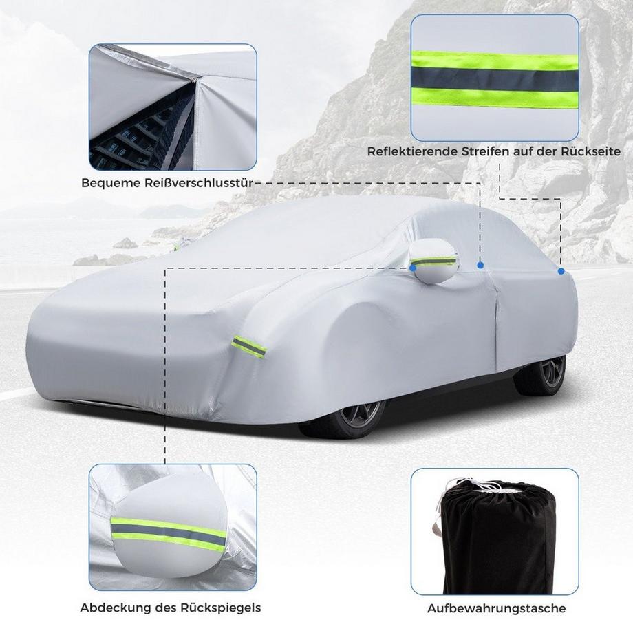 Northio Telo copriauto resistente alle intemperie per veicoli con porta zip 431 x 160 x 115 cm argento  