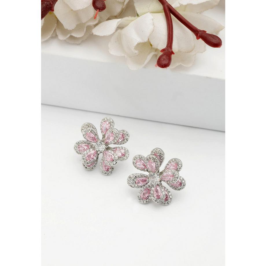 AVANT-GARDE PARIS  Hellrosa Funkelnde Florale Steckerohrringe 