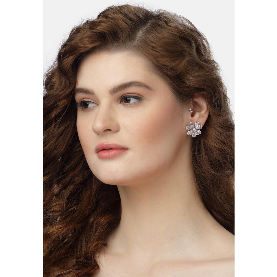 AVANT-GARDE PARIS  Hellrosa Funkelnde Florale Steckerohrringe 