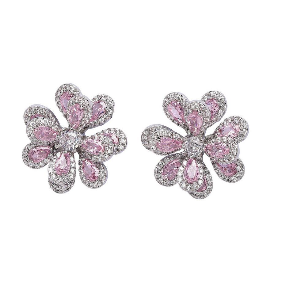 Hellrosa Funkelnde Florale Steckerohrringe