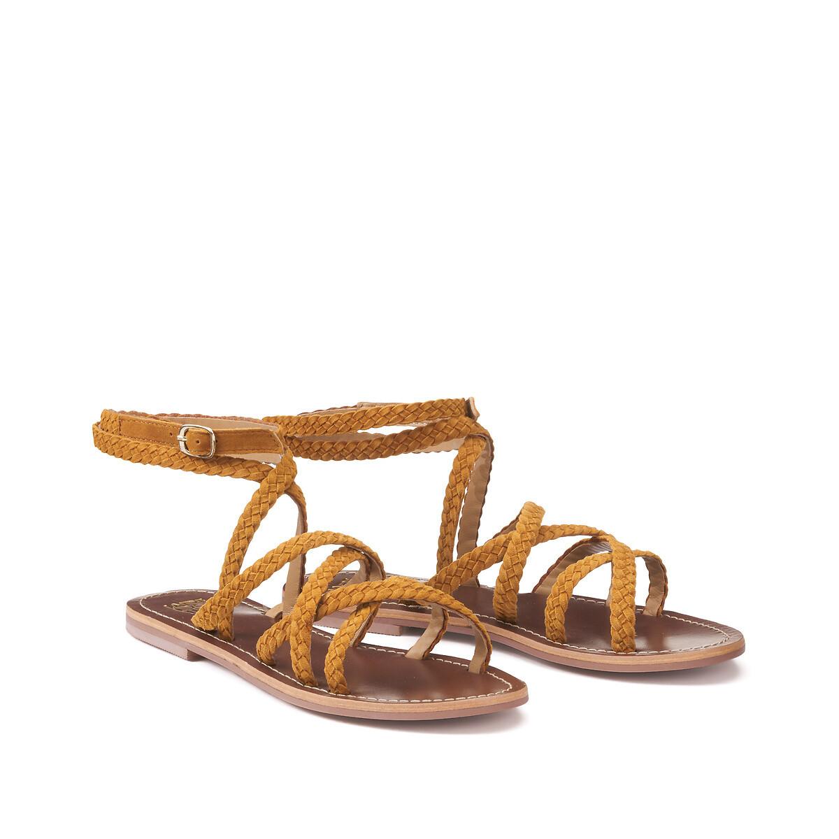 Image of Geflochtene Signature Sandalen Aus Leder Damen Gelb 38
