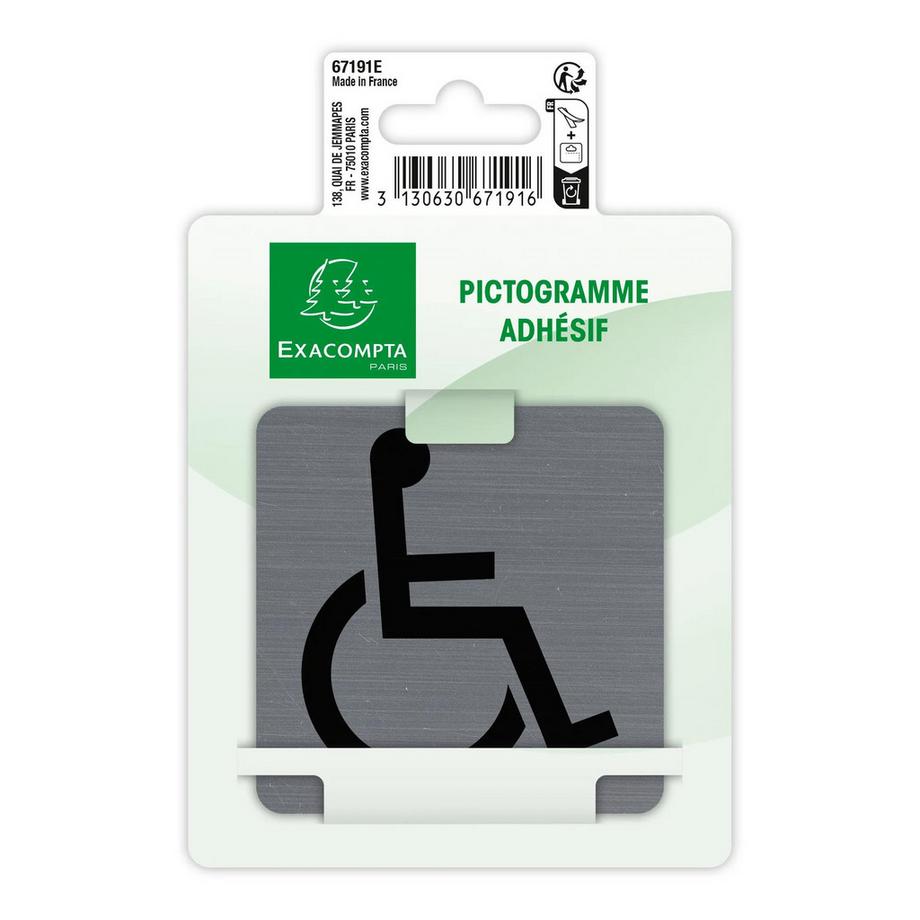 Exacompta Piastra porta autoadesiva alluminio Disabili 7,5x7,5 cm  