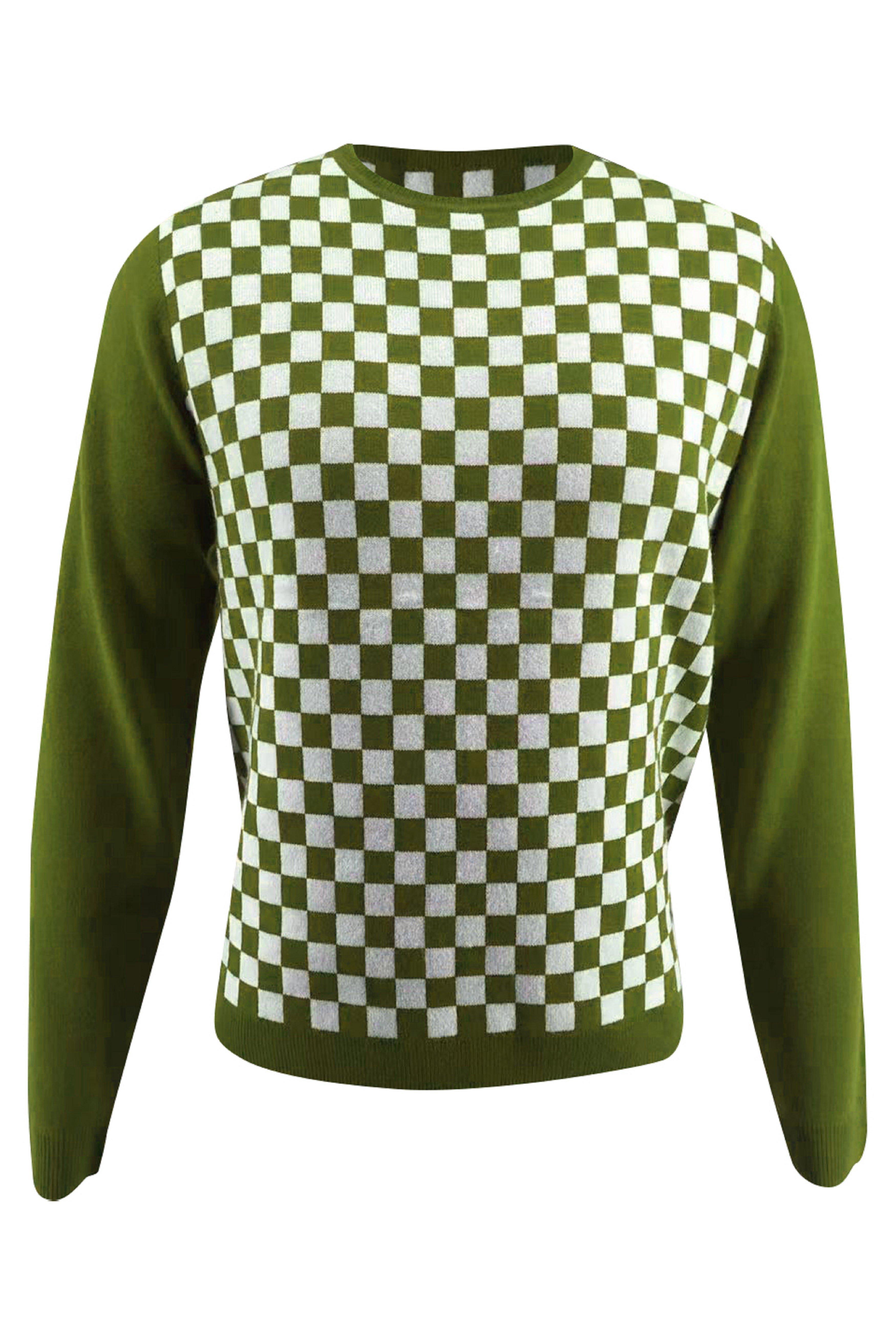 Image of Kaschmir-merino-fantasy-pullover Mit Checker-print Herren Limettengrün S