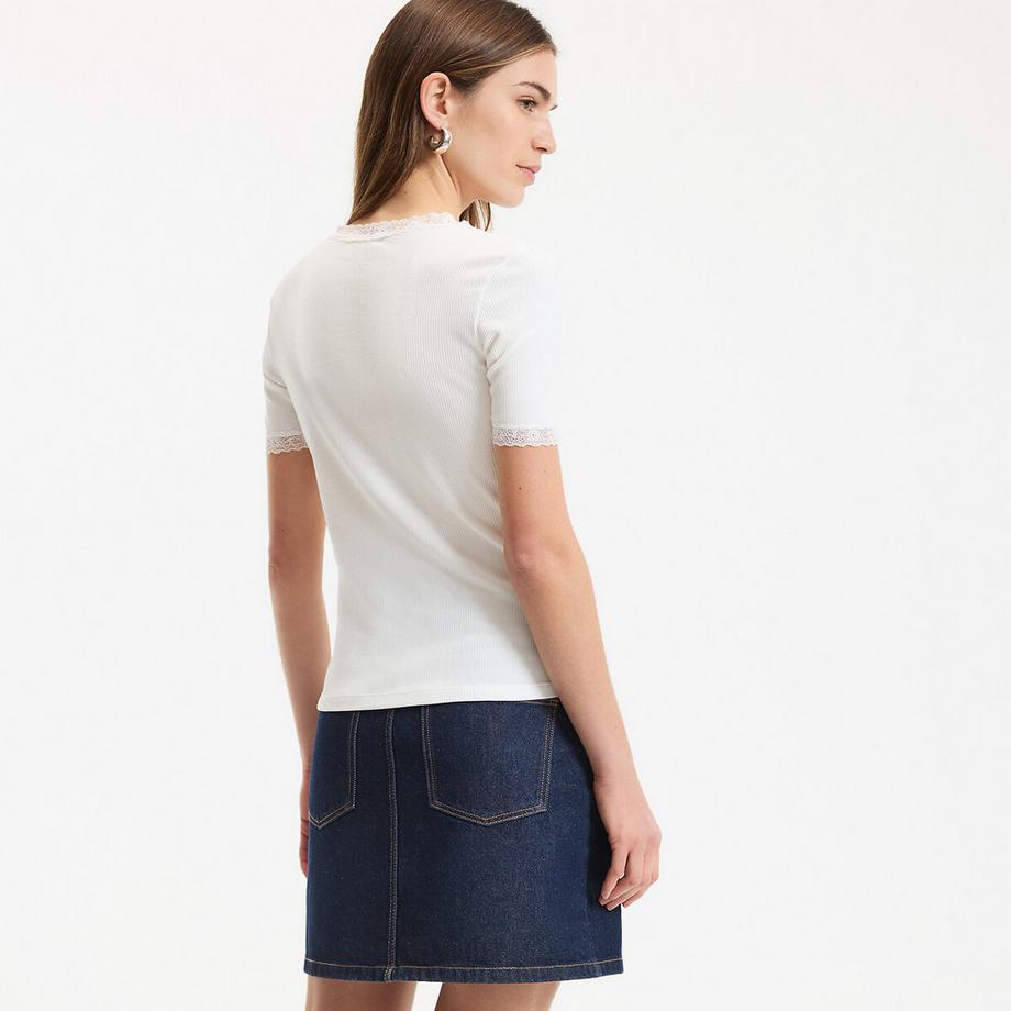 La Redoute Collections V-Ausschnitt T-Shirt mit Spitzendetails  