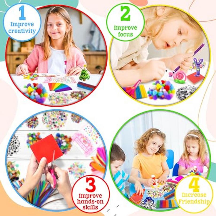 Activity-board  Bastelmaterial in faltbaren Bastelsets Bastelpapier Federn Pfeifenreiniger Pompons Bastelgeschenk für Kinder 