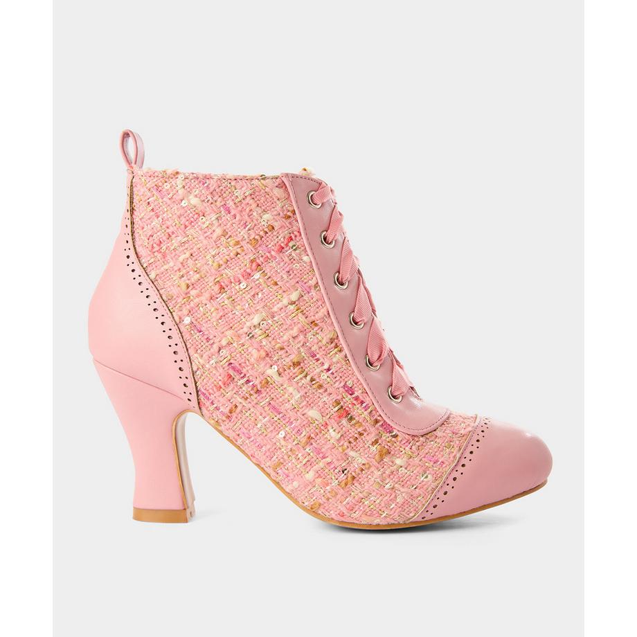 Tweed-Stiefeletten mit Pailletten und Schnürband