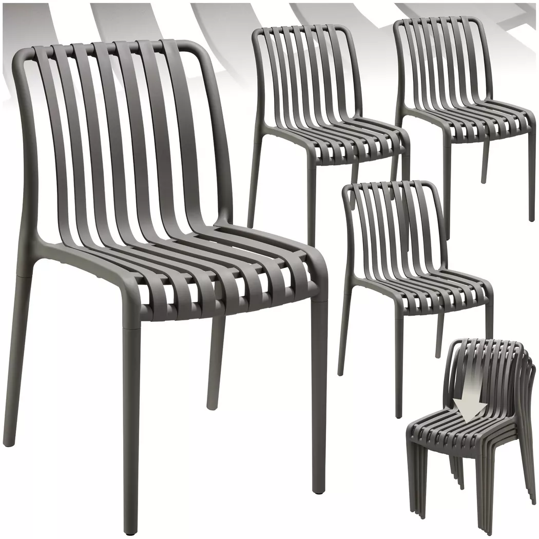 Tectake - Chaises de jardin ALCUDIA résistant aux intempéries et aux UV Lot de 4, 4 Stück, Anthracite