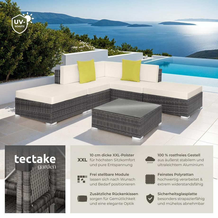 Tectake Canapé de jardin PARIS modulable 5 places  