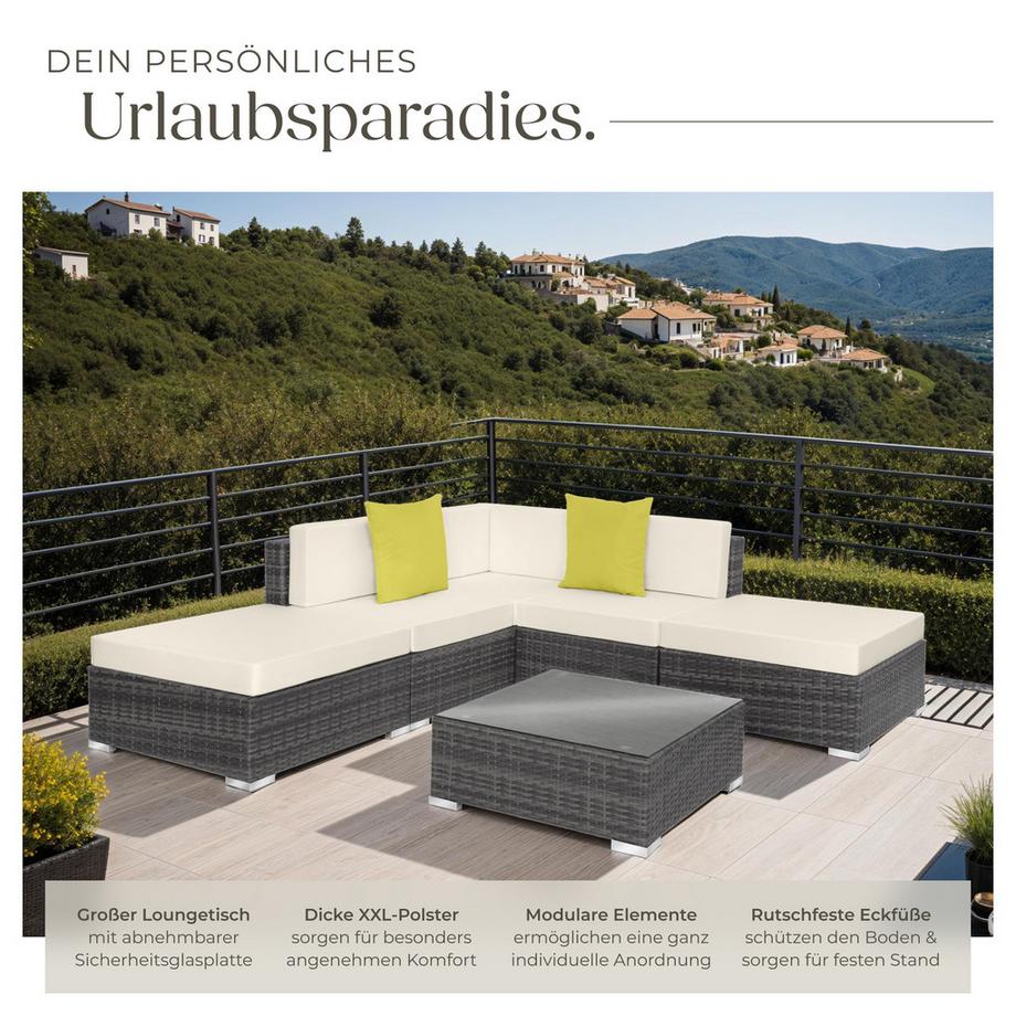 Tectake Canapé de jardin PARIS modulable 5 places  