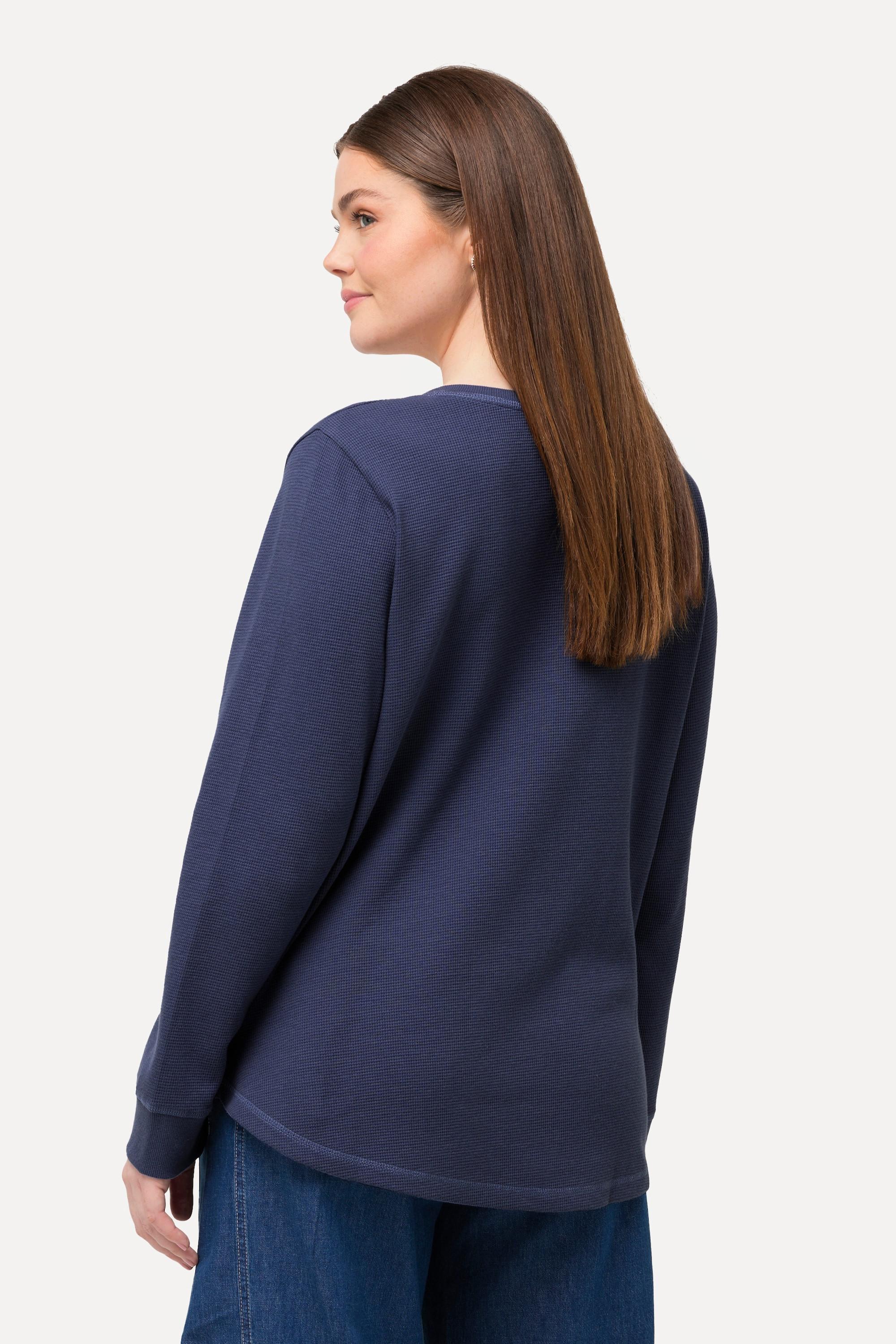 Ulla Popken  Sweatshirt, Waffelstruktur, V-Ausschnitt, Biobaumwolle 