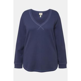 Ulla Popken  Sweatshirt, Waffelstruktur, V-Ausschnitt, Biobaumwolle 