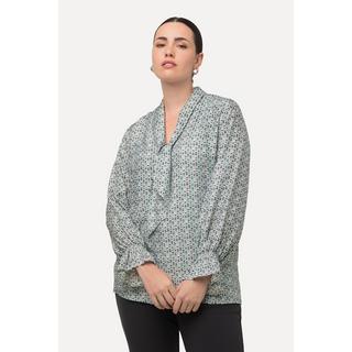 Ulla Popken  Blusa con fiocco, collo alto, ruches e maniche lunghe 