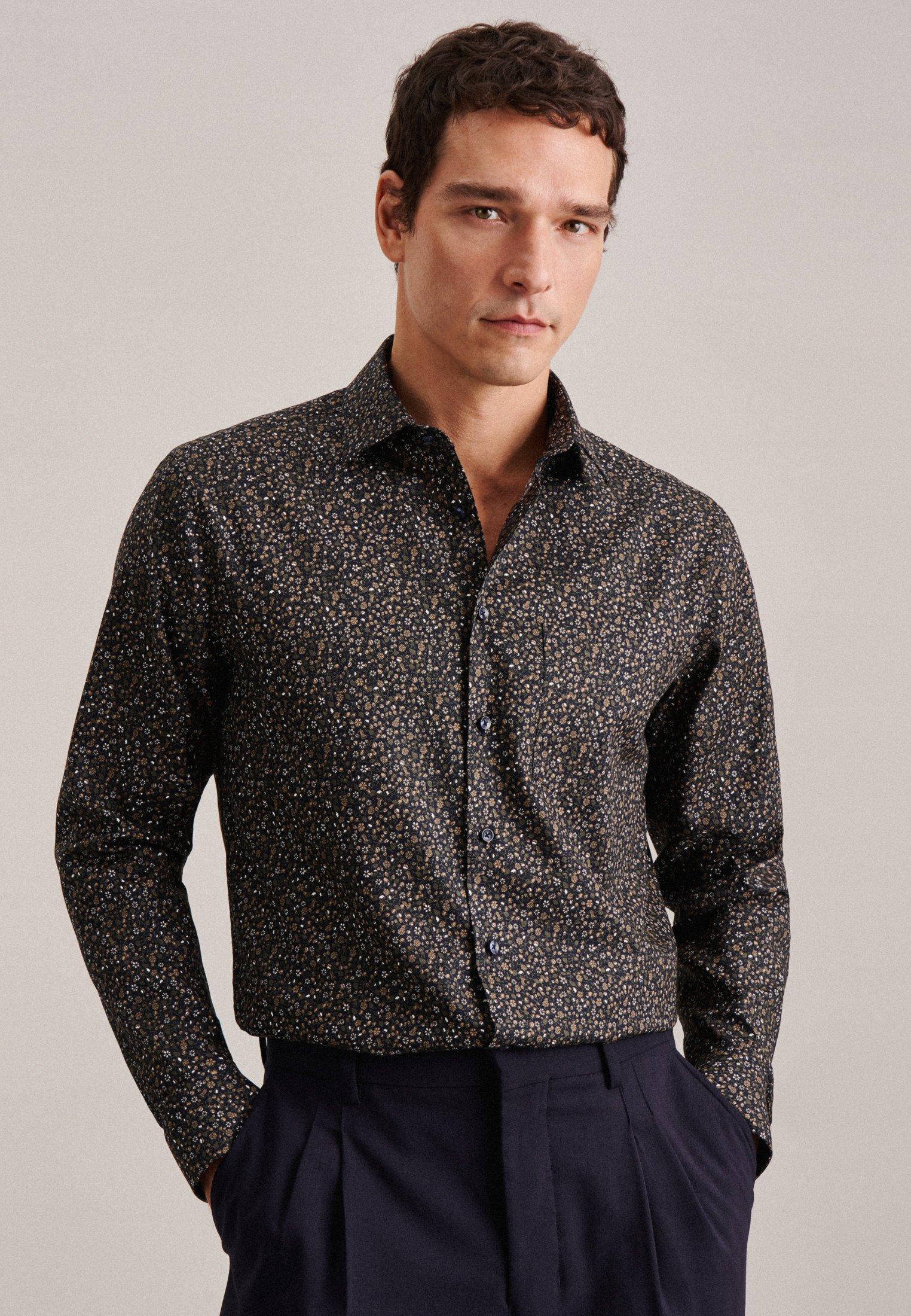 Image of Business Hemd Regular Fit Langarm Druck Herren Grün 43