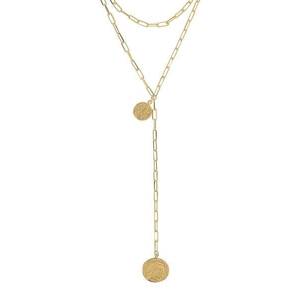 Image of Doppelkette Mit Münze Und Gehämmerter Scheibe Damen Gelbgold 42cm