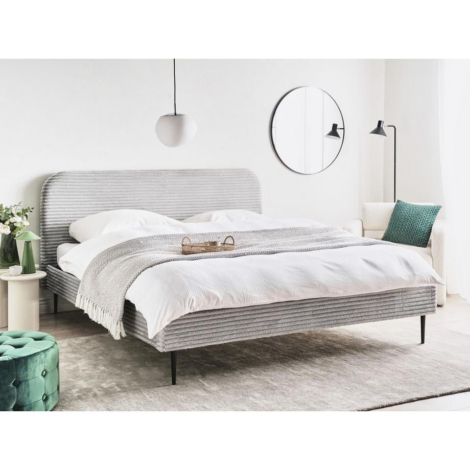 Beliani Lit avec sommier en Velours côtelé Glamour FLAYAT  