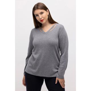 Ulla Popken  Pull en laine, découpe, col en V, manches longues 