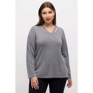 Ulla Popken  Wollpullover, Cut-Outs, V-Ausschnitt, Langarm 