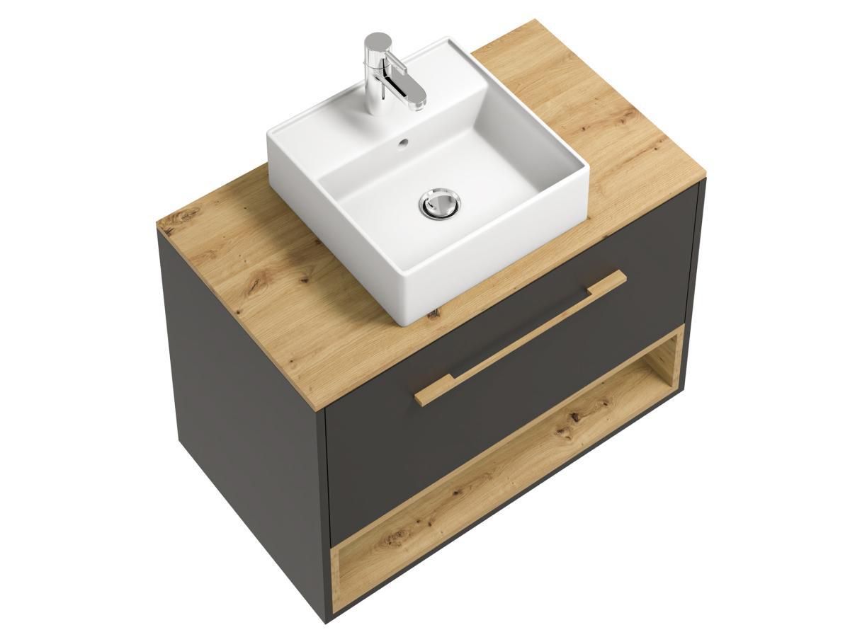 Vente-unique Waschbeckenunterschrank hängend mit Einzelwaschbecken - 80 cm - Anthrazit - YANGRA  