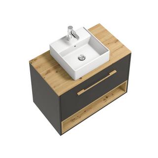 Vente-unique Waschbeckenunterschrank hängend mit Einzelwaschbecken - 80 cm - Anthrazit - YANGRA  