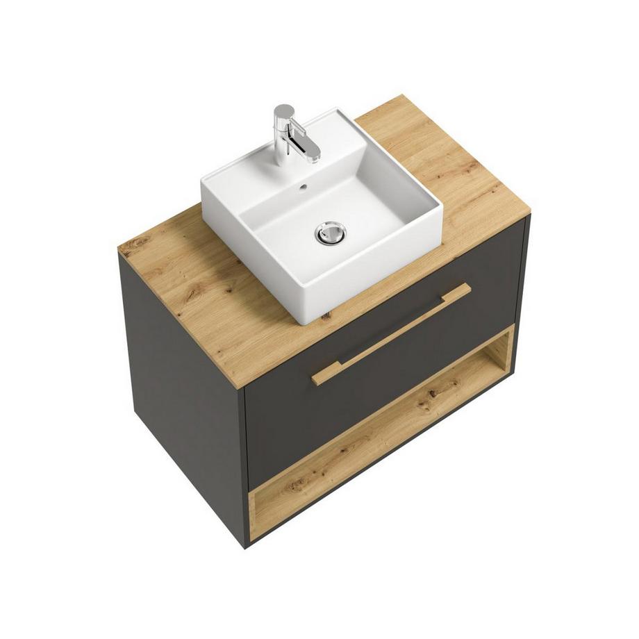 Vente-unique Meuble de salle de bain suspendu anthracite avec vasque à poser - 80 cm - YANGRA  