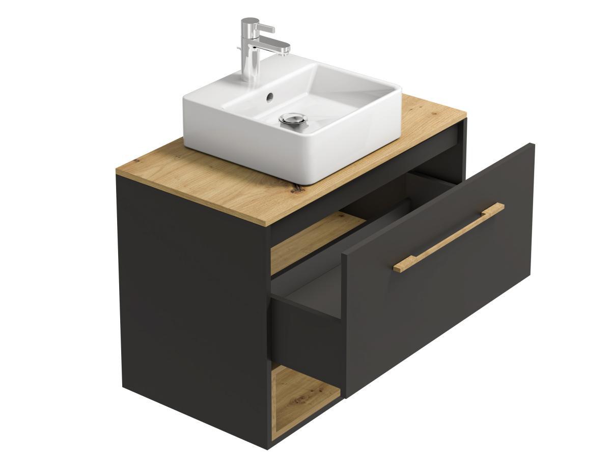 Vente-unique Waschbeckenunterschrank hängend mit Einzelwaschbecken - 80 cm - Anthrazit - YANGRA  