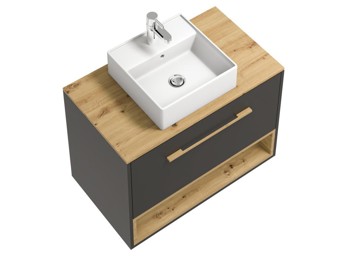 Vente-unique Waschbeckenunterschrank hängend mit Einzelwaschbecken - 80 cm - Anthrazit - YANGRA  