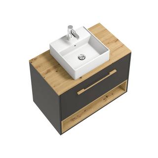 Vente-unique Waschbeckenunterschrank hängend mit Einzelwaschbecken - 80 cm - Anthrazit - YANGRA  