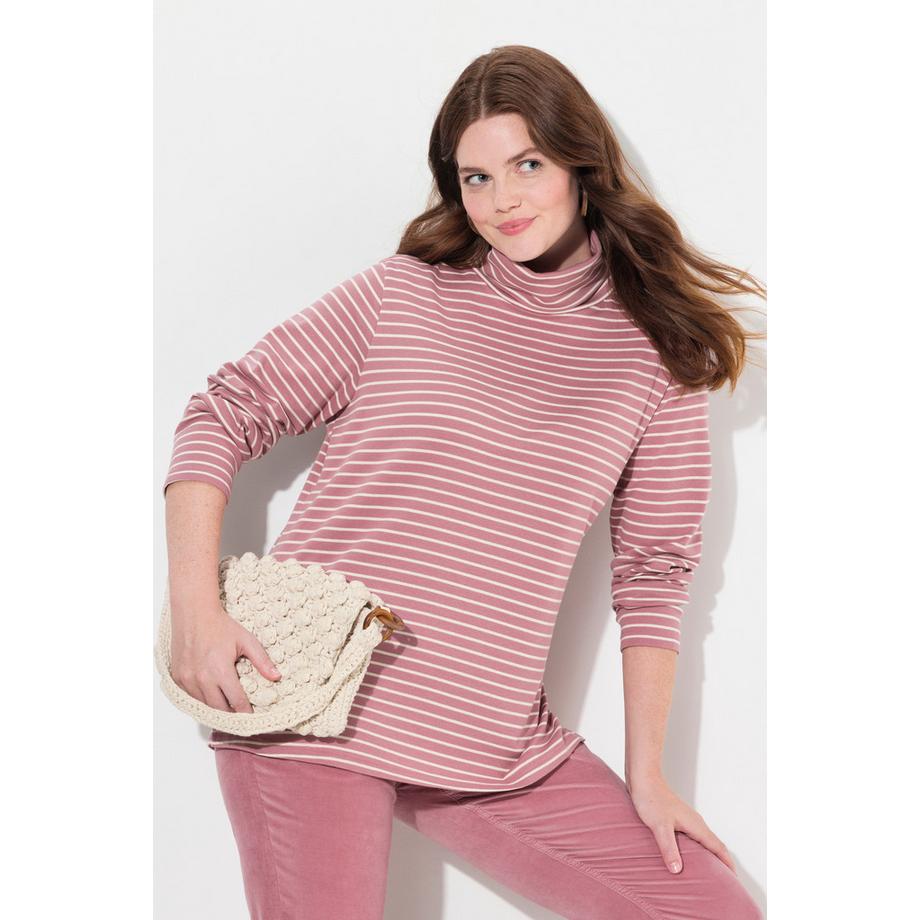 Ulla Popken T-shirt côtelé Slim Col Roulé Manches Longues  